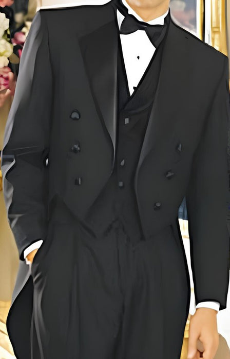 Tailcoat Tuxedo - Formal Tail Coat with Pants and Vest Black Color For Men