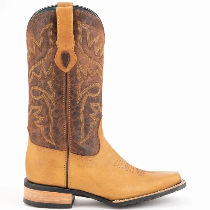 Men's Tan Leather Cowboy Boots - Ferrini Kingston Square Toe Western Boots - Handcrafted Rubber Sole