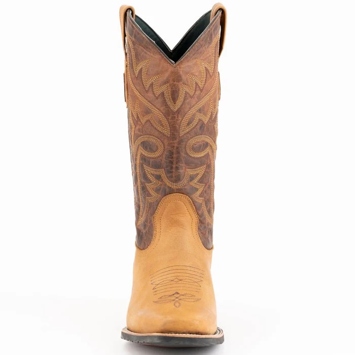 Men's Tan Leather Cowboy Boots - Ferrini Kingston Square Toe Western Boots - Handcrafted Rubber Sole