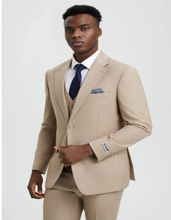 Men's Two Button Vested Stacy Adams Basic Designer Tan Suit