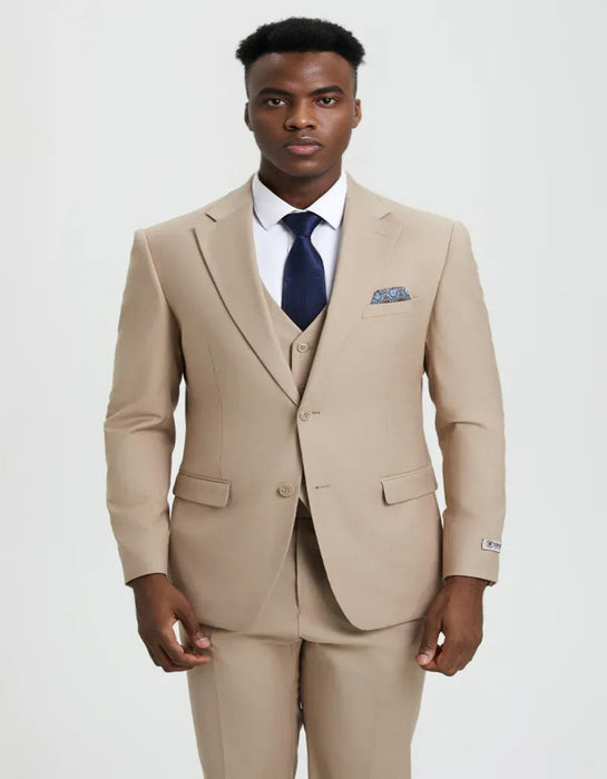 Men's Two Button Vested Stacy Adams Basic Designer Tan Suit