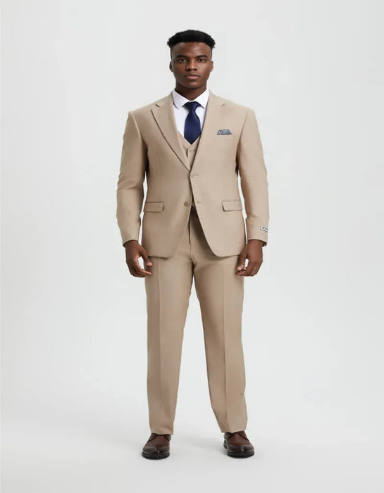 Men's Two Button Vested Stacy Adams Basic Designer Tan Suit