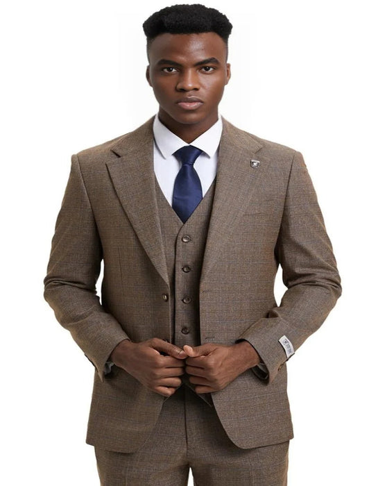 Men's Stacy Adams Modern Fit Vested Taupe Suit