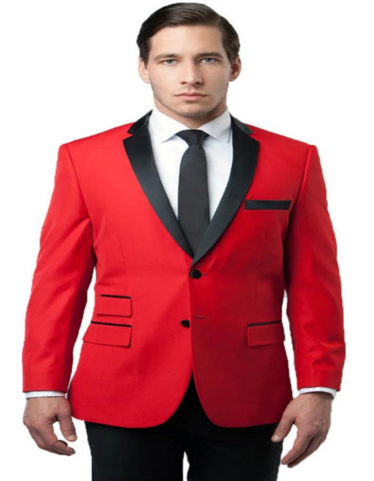 Mens Two Button Classic Fit Notch Lapel Tuxedo Jacket in Red and Black