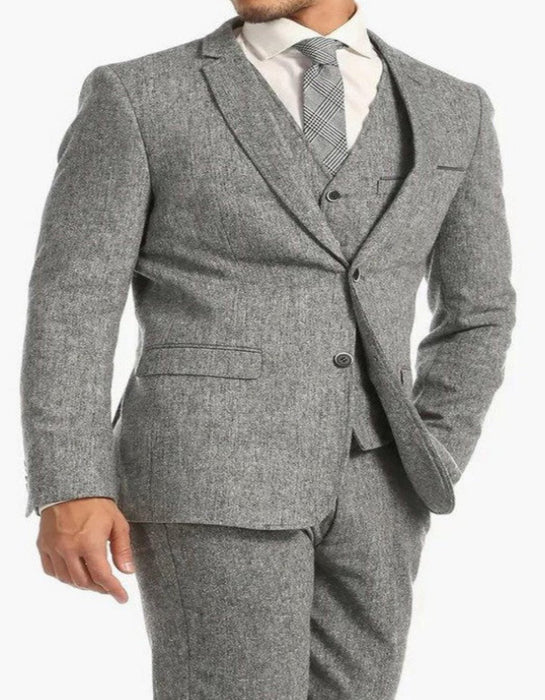 Mens Single Breasted Two Button Slim Fit Suit Double Breasted Herringbone Suit Gray