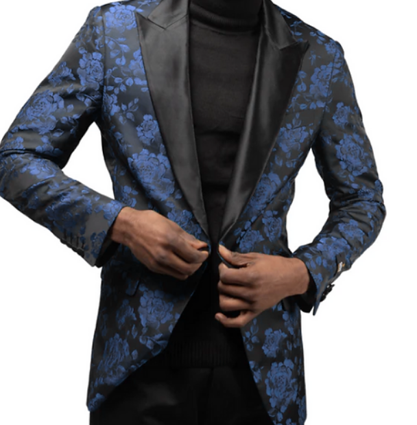 Mens Paisley Blazer - Floral Sport Coat - Blue Sport Jacket