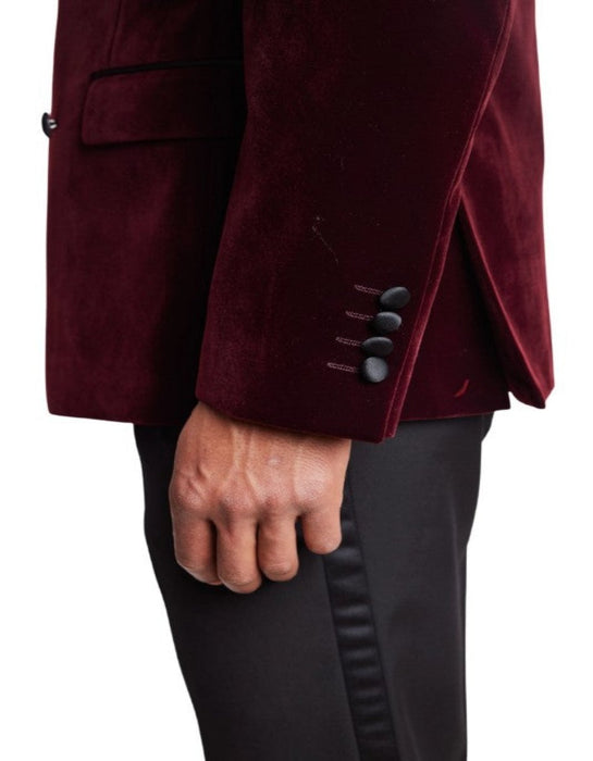 Double Breasted Tuxedo - Velvet Dinner Jacket with Pants in Color Maroon