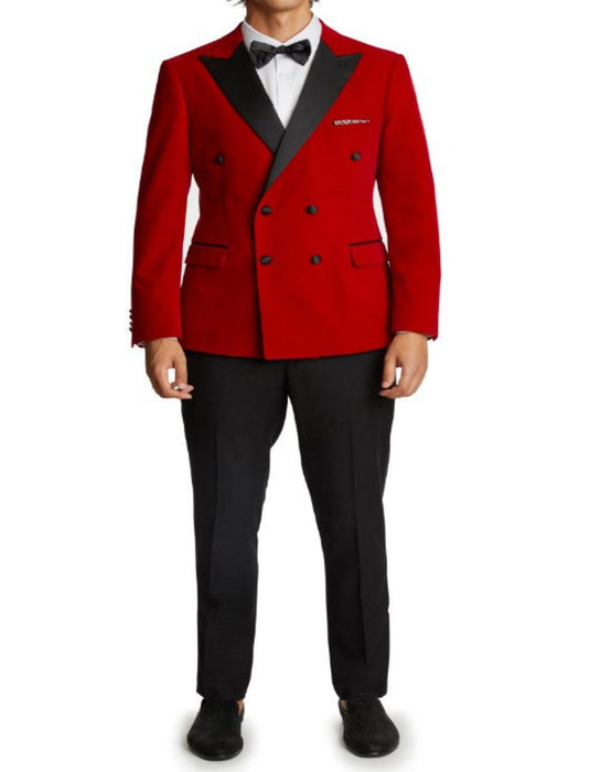 Double Breasted Tuxedo - Velvet Dinner Jacket with Pants in Color Red