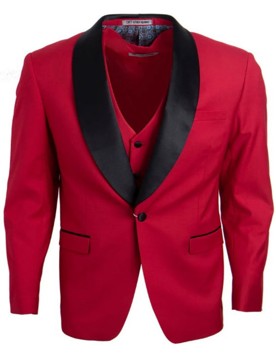 Mens Vested One Button Shawl Lapel Tuxedo in Red