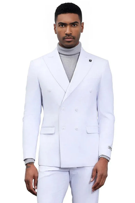 Men's Designer Stacy Adams Classic Double Breasted White Suit