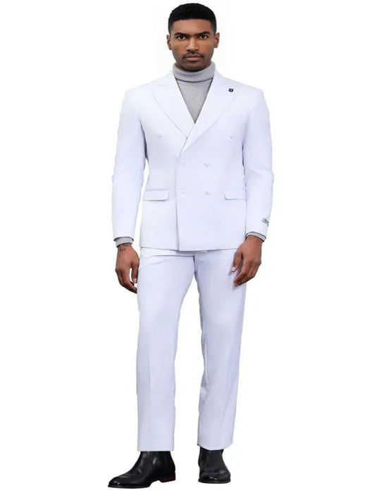 Men's Designer Stacy Adams Classic Double Breasted White Suit