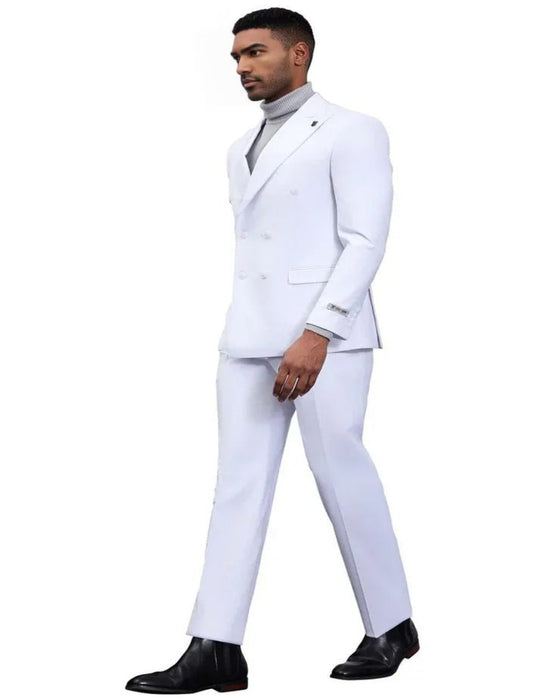 Men's Designer Stacy Adams Classic Double Breasted White Suit