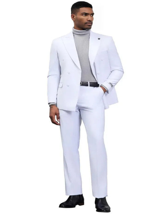 Men's Designer Stacy Adams Classic Double Breasted White Suit