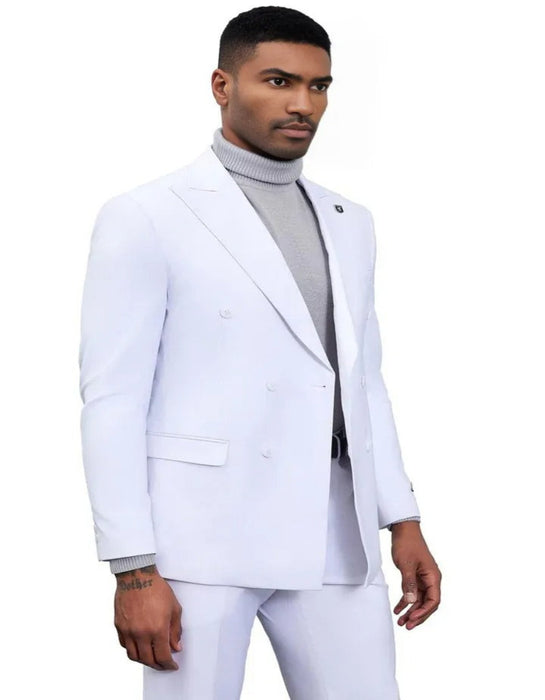 Men's Designer Stacy Adams Classic Double Breasted White Suit