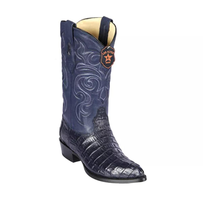 Men's Genuine Caiman Tail Cowboy Boots - Navy J-Toe Western Boots - Los Altos