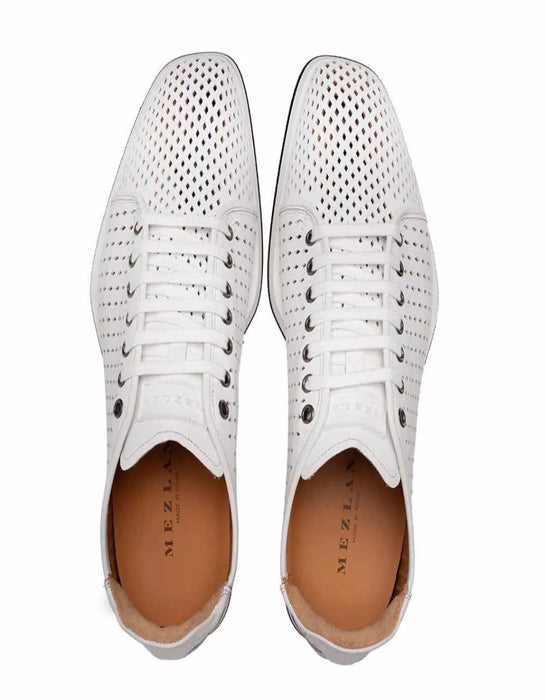 Mezlan Shoes Made in Spain - Mezlan Luce White Perforated Leather Sneaker