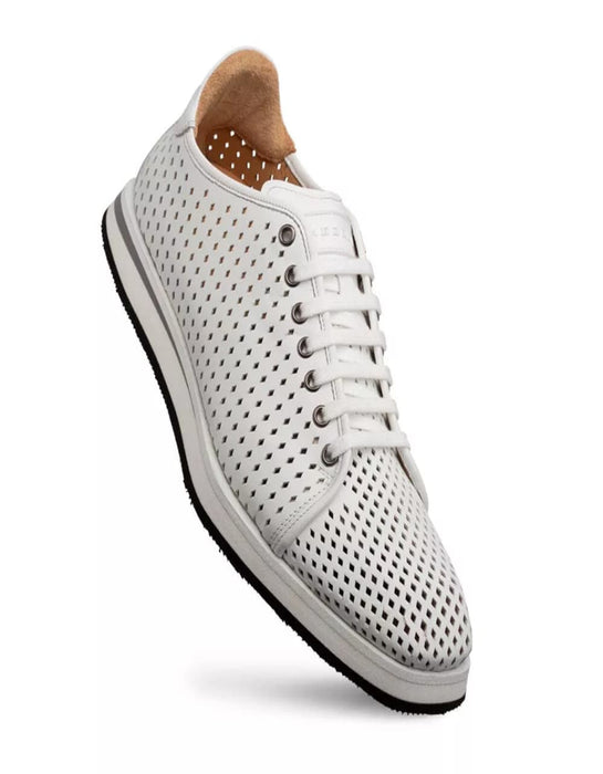 Mezlan Shoes Made in Spain - Mezlan Luce White Perforated Leather Sneaker