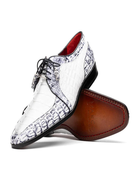 Men's White Genuine Caiman Crocodile Leather Derby Shoes Marco Di Milano Caribe