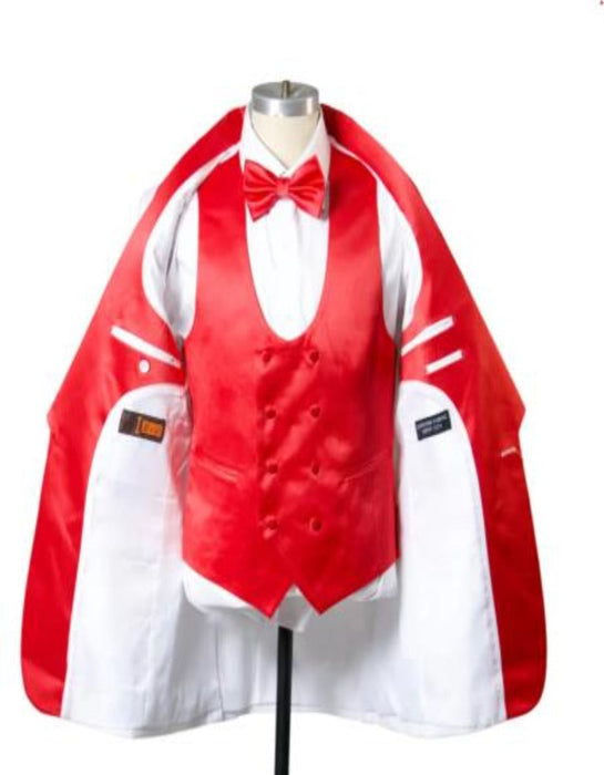 1 Button Shawl Lapel Tuxedo With Vest White And Red