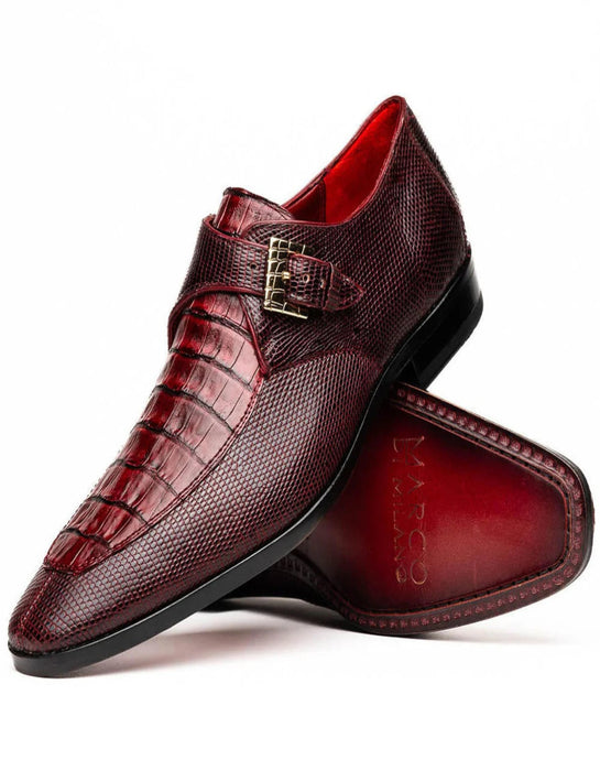 Men's Genuine Crocodile Lizard Leather Monk Strap Dress Shoes, Toluca Style, by Marco Di Milano