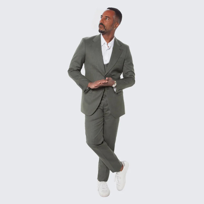 Olive Textured Suit Three Piece Set with Large Notch Lapel by Stacy Adams - Wedding - Prom
