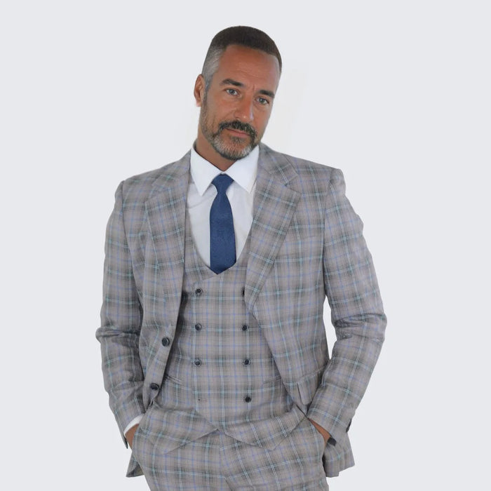 Coffee Mocha Plaid Suit with Notch Lapel - Wedding - Prom