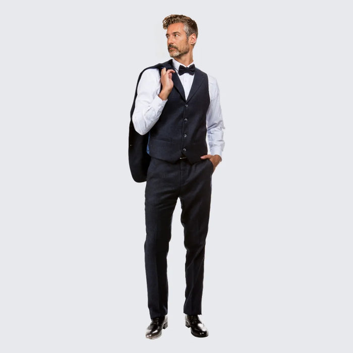 Navy Tweed Suit Three Piece Set - Wedding - Prom