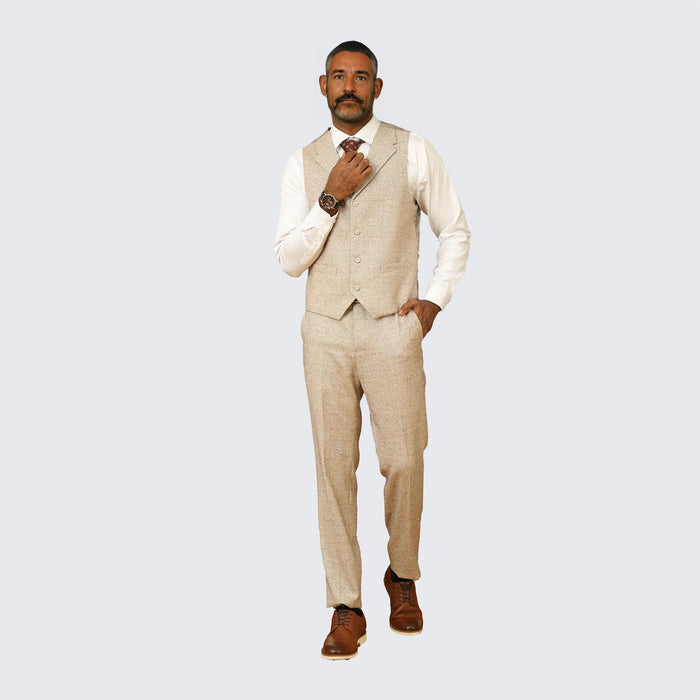 Beige Tweed Suit Three Piece Set - Wedding - Prom