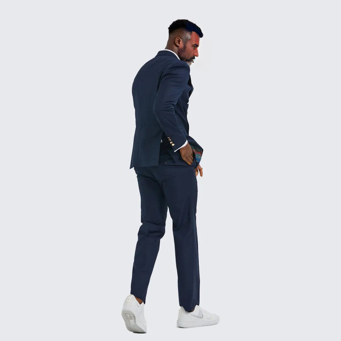 Navy Double Breasted Suit Two Piece Set with Gold Buttons - Wedding - Prom