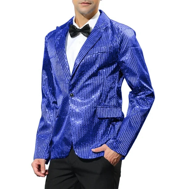 Alberto Nardoni Royal Blue Shiny Sequin Tuxedo Black Lapel paisley look sport jacket ~ coat