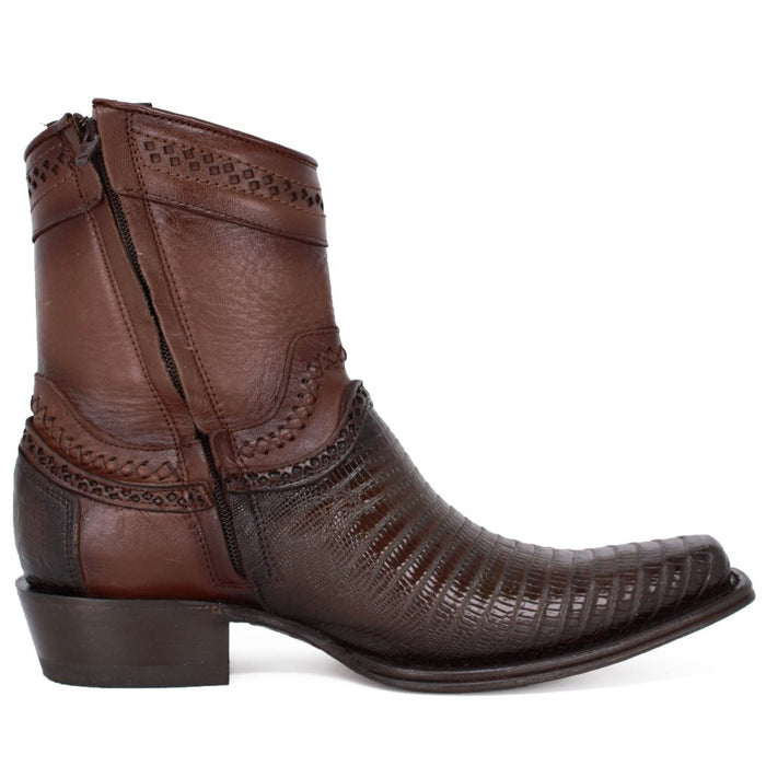 Botines de Armadillo Lizard Original Horma Europea Cuadrada Cafe 76B0716