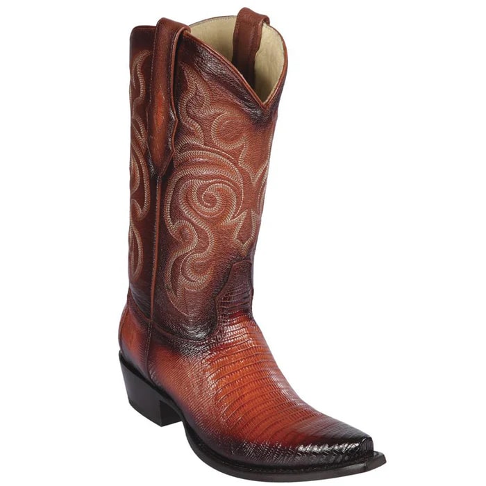 Men's Cognac Teju Lizard Cowboy Boots: Snip Toe Dress Western Boots by Los Altos