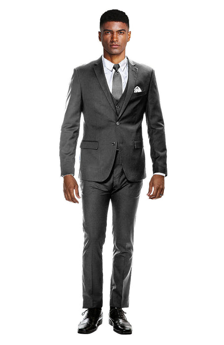 Mens Slim Fit Vested Suit - Slim Fit 3 Pieces Charcoal Suit