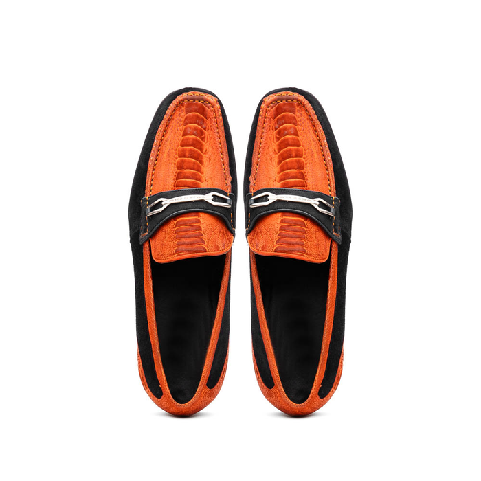 Marco Di Milano Orange-Black Hugo Sueded Ostrich Leg Bit Loafers