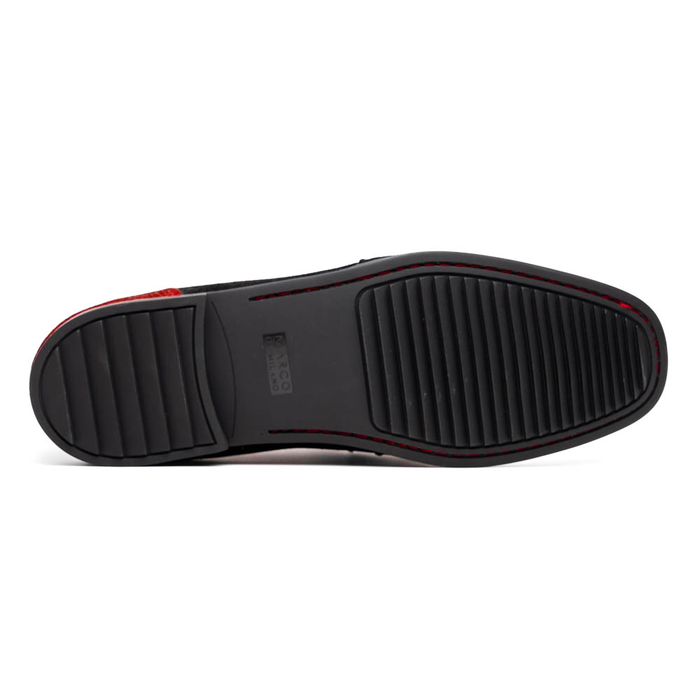 Marco Di Milano Red-Black Hugo Sueded Ostrich Leg Bit Loafers