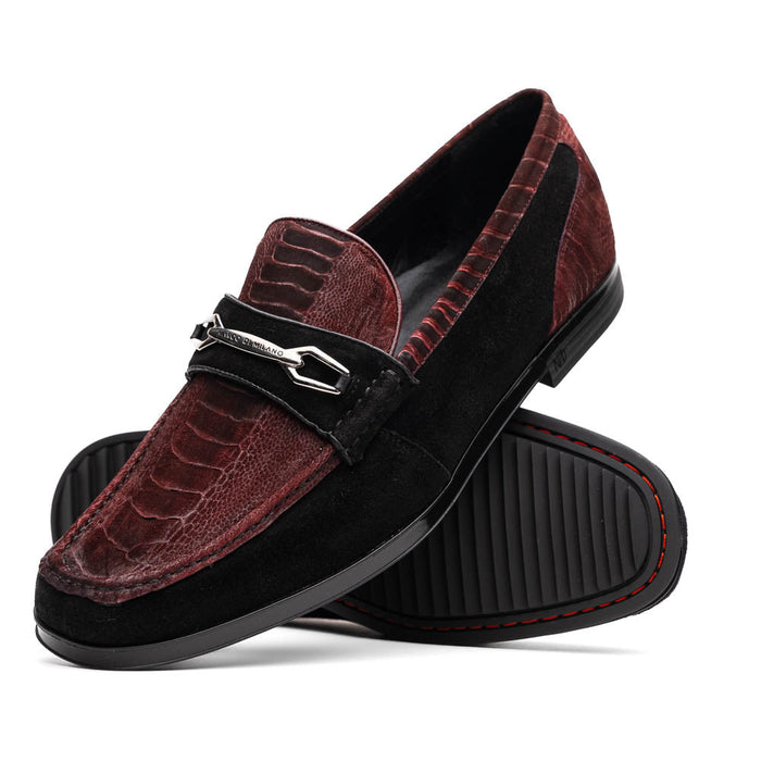 Marco Di Milano Wine-Black Hugo Sueded Ostrich Leg Bit Loafers