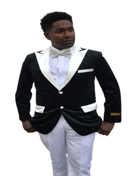 Men's Black And White Velvet Blazer - Sport Coat - Jacket