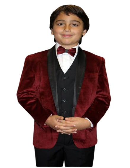 Men's Burgundy Solid Pattern Velvet Blazer - Sport Coat