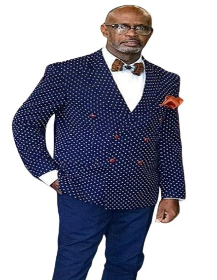 Polka dot pattern! Slim Fit Double Breasted Blazer ~ Sport Coat Navy