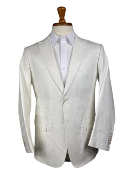 Men's Cream Two Flap Peak Lapel Front Pockets Sport Coat