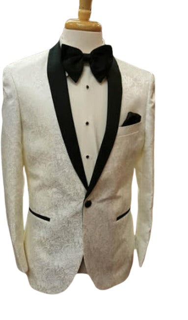 Ivory Dinner Jacket - Off White Patterned Tuxedo Blazer - Slim Fit Cream Paisley Sport Coat