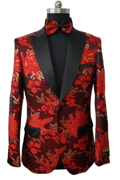 Mens Flower Tuxedo - Floral Blazer - Fashion Colorful Sport Coat With Matching Bowtie