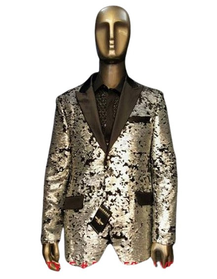 Mens Big and Tall Sequin Blazer - Shiny Fancy Sport Coat + Matching Bowtie + Silver Tuxedo