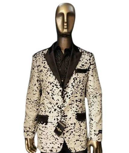 Mens Big and Tall Sequin Blazer - Shiny Fancy Sport Coat + Matching Bowtie + Black ~ White Tuxedo