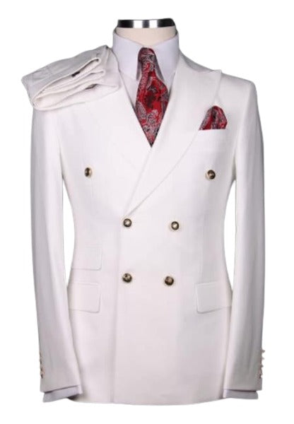 Slim Fitted Cut Mens Double Breasted Blazer - White Double Breasted Sport Coat