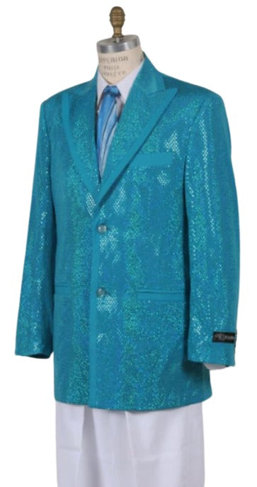 Turquoise Mens Shiny Blazer - Aqua Blue Sparkly Sport Coat