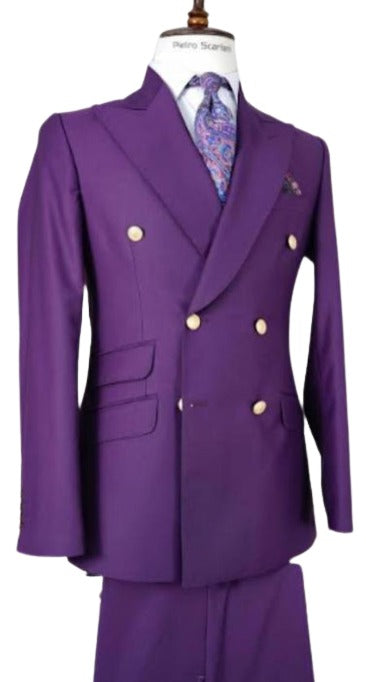 Double Breasted Blazer with Gold Buttons - Purple Sport Coat