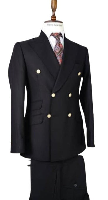 Double Breasted Blazer with Gold Buttons - Black Sport Coat