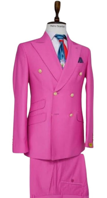 Double Breasted Blazer with Gold Buttons - Pink Sport Coat