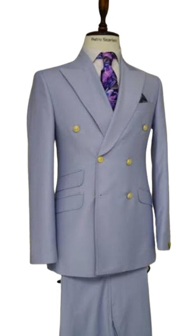 Double Breasted Blazer with Gold Buttons - Blue Sport Coat